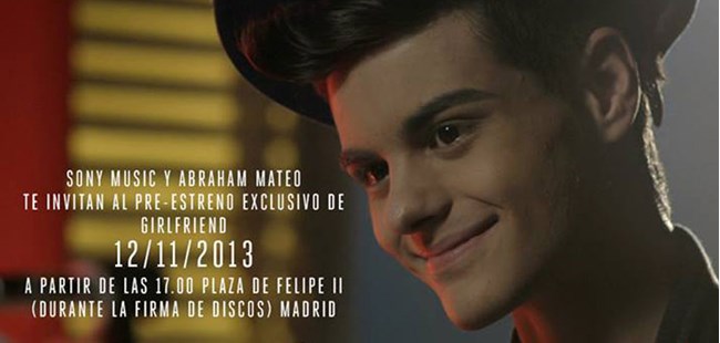 Abraham Mateo estrena videoclip de ‘Gilfriend’ durante la firma de discos de Madrid el próximo 12 de noviembre